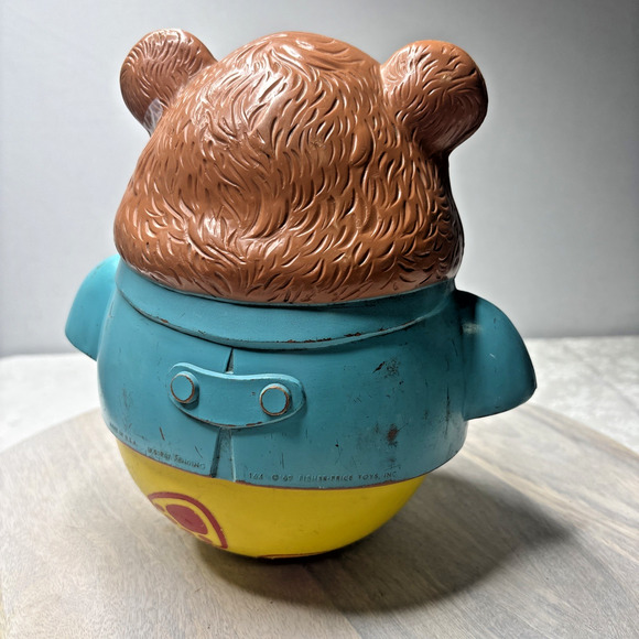 Vintage Roly Poly Bear Toy Fisher Price Playskool 1970s 1980s Wobble Weeble - Picture 3 of 9